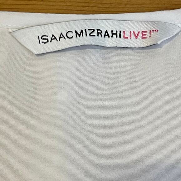 Isaac Mizrahi Live! White Size 10 Swiss Dot Chiffon Woven Peasant Blouse Top - Picture 5 of 10